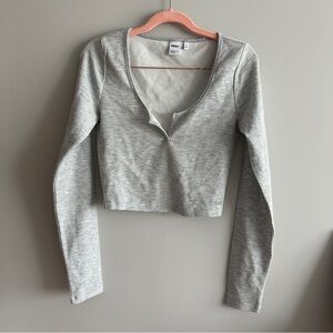 Aritzia waffle long sleeve grey crop top